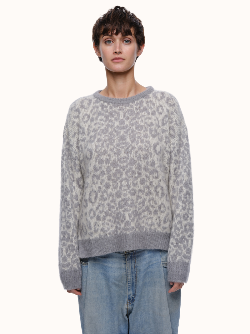 Kimry Leopard Crewneck in Brushed Recycled Cashmere & Mohair