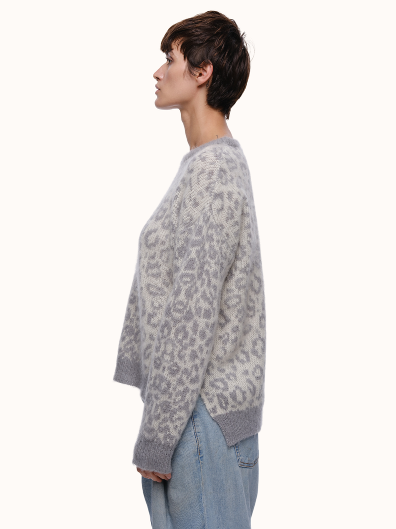 Kimry Leopard Crewneck in Brushed Recycled Cashmere & Mohair