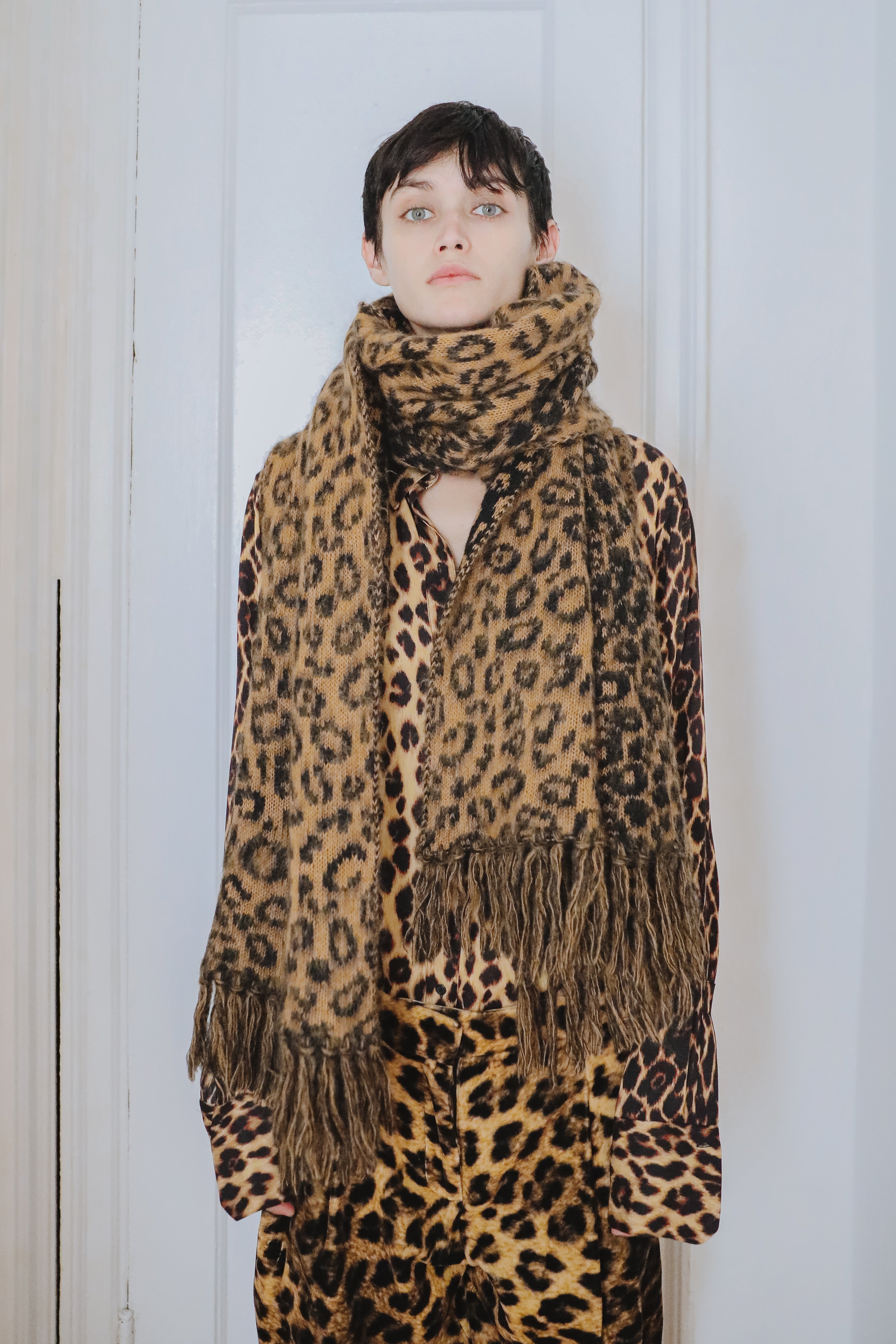 Eolas Brushed Leopard Recycled Cashmere and Mohair Scarf Women's / Cream / One Size