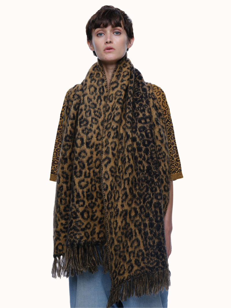 Cristobal Leopard Blanket Scarf in Brushed Recycled Cashmere & Mohair