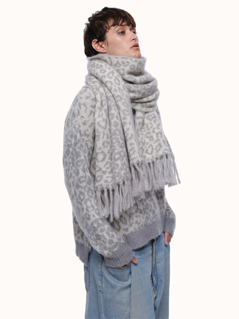 Cristobal Leopard Blanket Scarf in Brushed Recycled Cashmere & Mohair