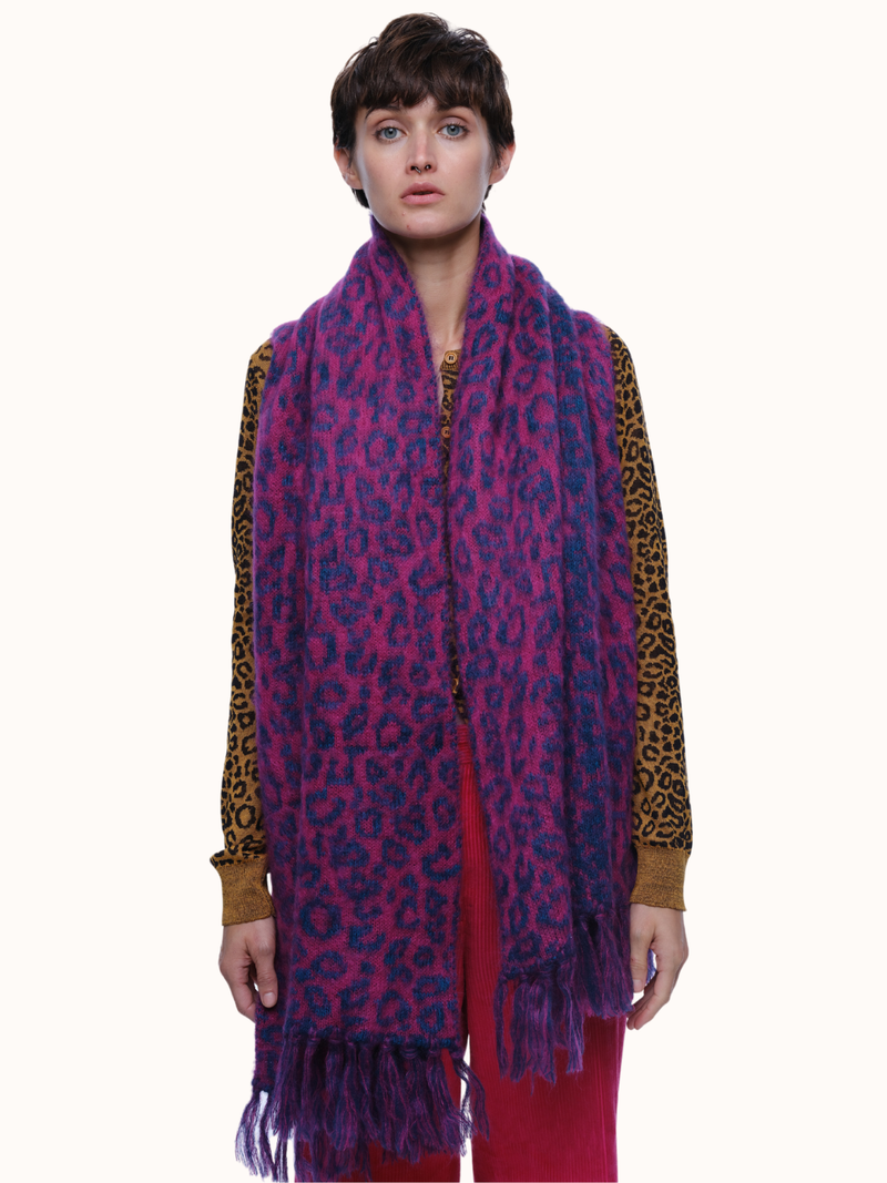 Cristobal Leopard Blanket Scarf in Brushed Recycled Cashmere & Mohair