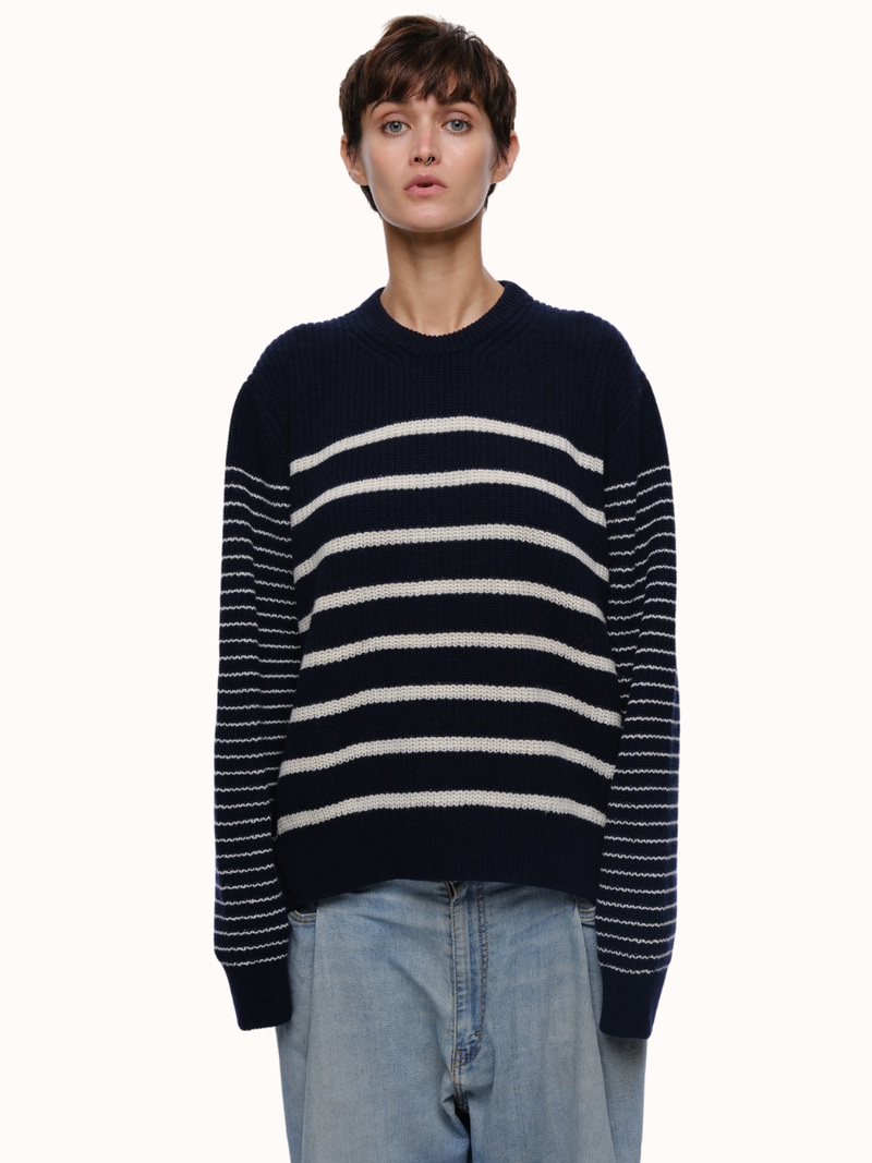 Jess Striped Crewneck in Recycled Cashmere & Recycled Wool