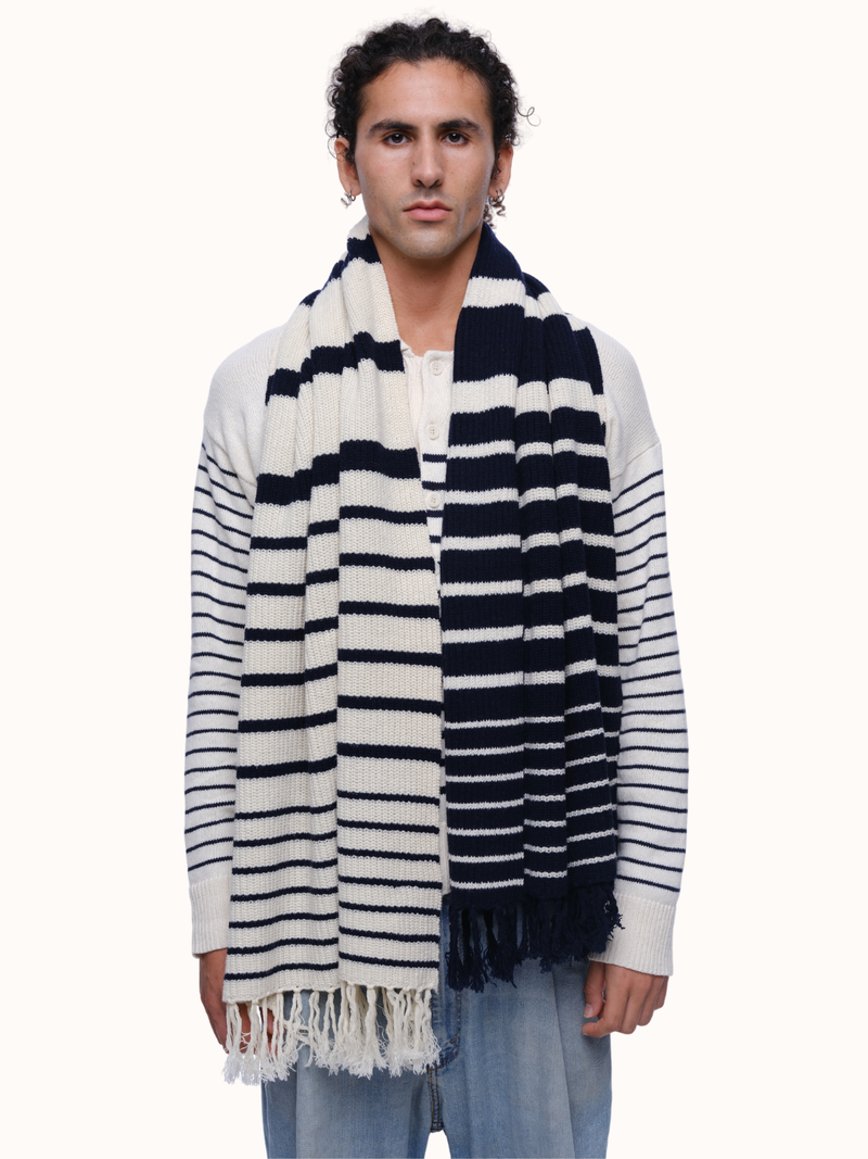 Sam Stripe Blanket Scarf in Recycled Cashmere & Recycled Wool