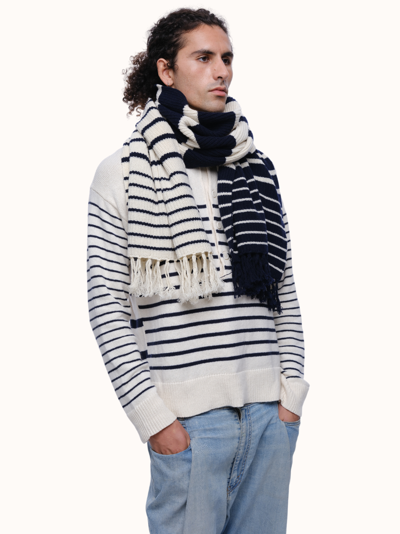 Sam Stripe Blanket Scarf in Recycled Cashmere & Recycled Wool