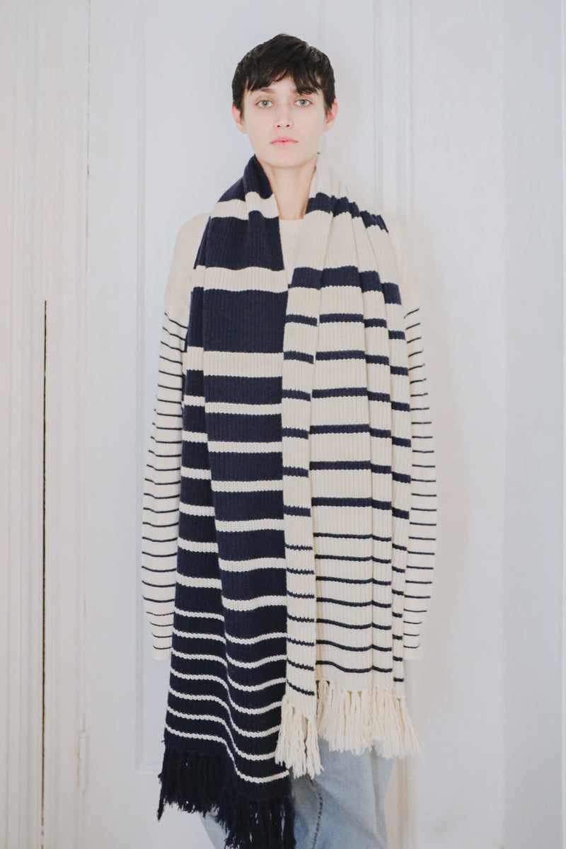 Sam Stripe Blanket Scarf in Recycled Cashmere & Recycled Wool – Eolas