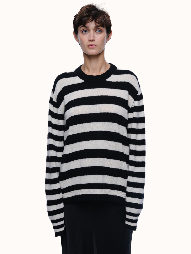 Jenn Striped Crewneck in Brushed Recycled Cashmere & Recycled Wool