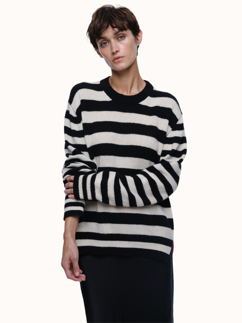 Jenn Striped Crewneck in Brushed Recycled Cashmere & Recycled Wool