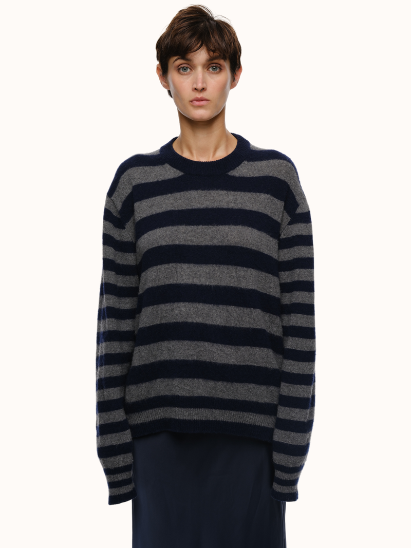 Jenn Striped Crewneck in Brushed Recycled Cashmere & Recycled Wool