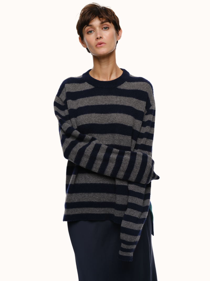 Jenn Striped Crewneck in Brushed Recycled Cashmere & Recycled Wool