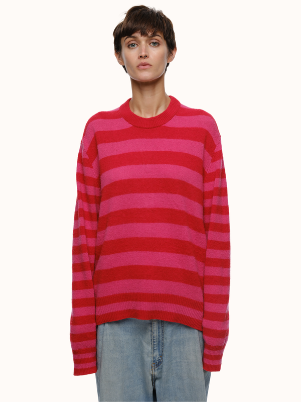 Jenn Striped Crewneck in Brushed Recycled Cashmere & Recycled Wool