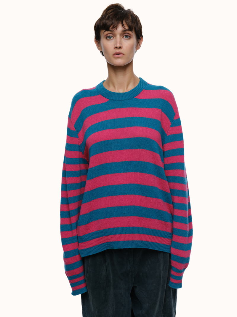 Jenn Striped Crewneck in Brushed Recycled Cashmere & Recycled Wool