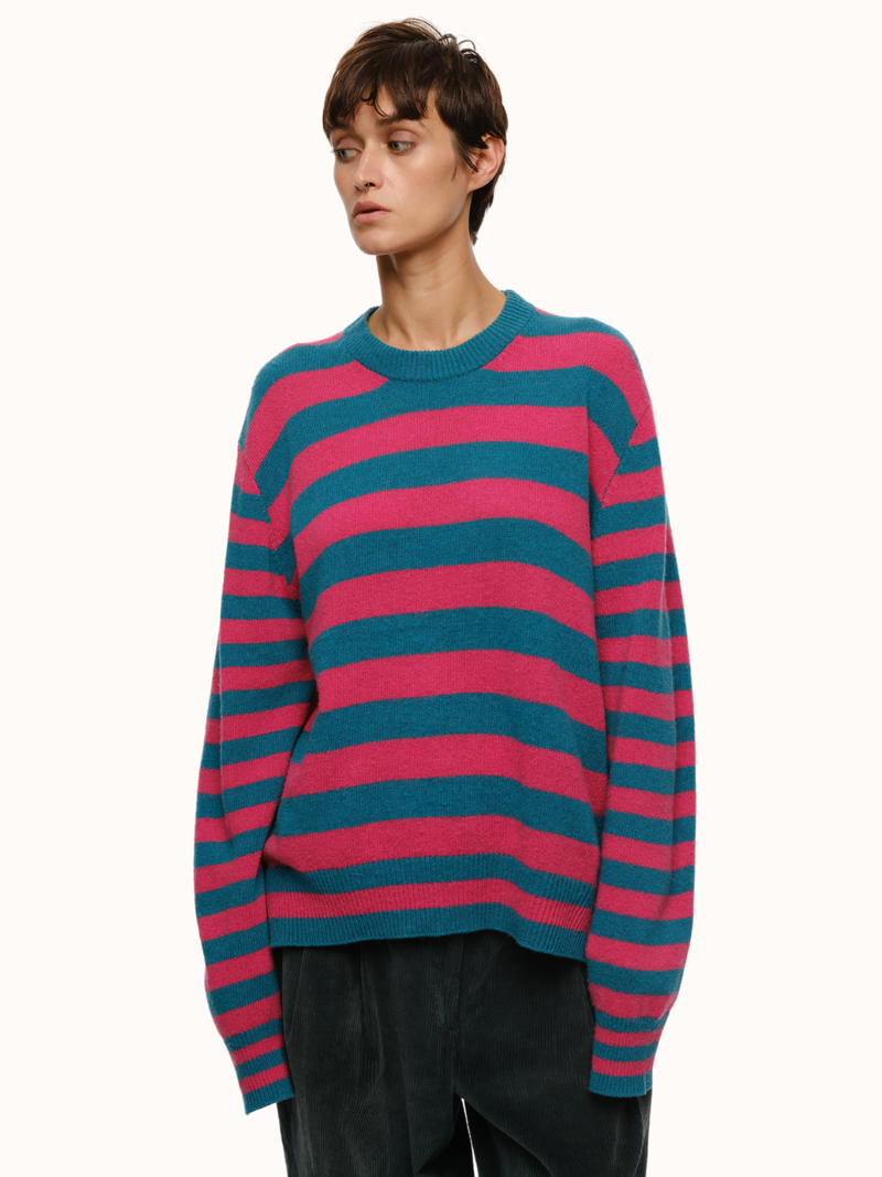 Jenn Striped Crewneck in Brushed Recycled Cashmere & Recycled Wool