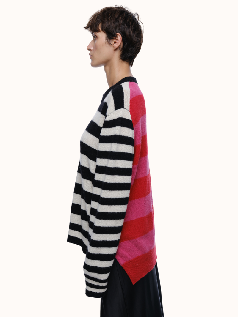 Jenn Striped Crewneck in Brushed Recycled Cashmere & Recycled Wool