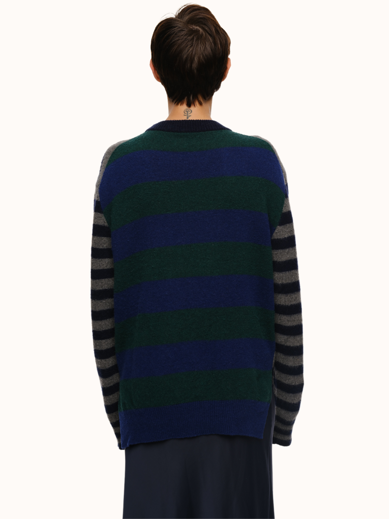 Jenn Striped Crewneck in Brushed Recycled Cashmere & Recycled Wool