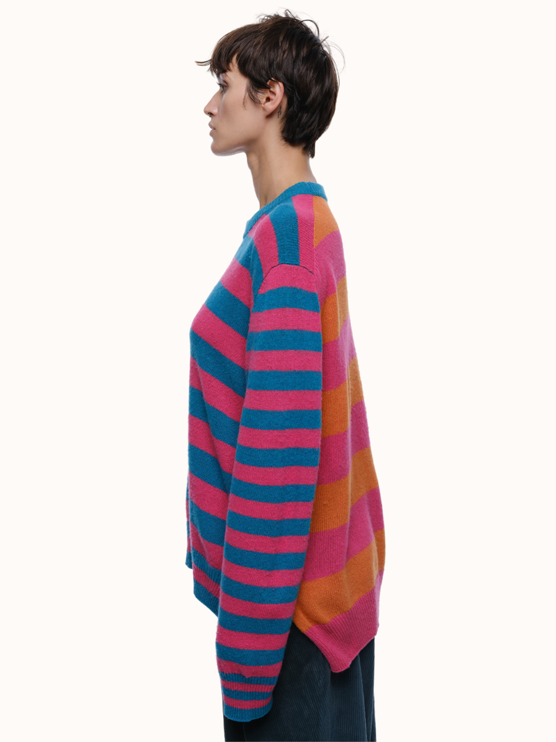 Jenn Striped Crewneck in Brushed Recycled Cashmere & Recycled Wool