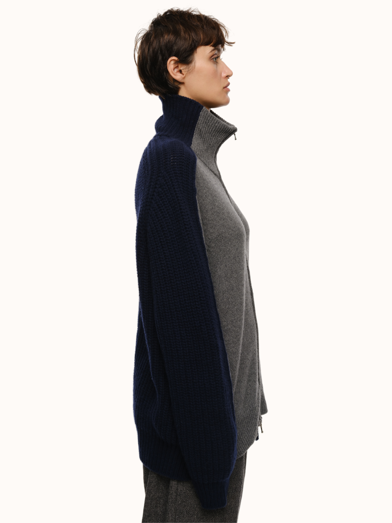 Dakota Zip Front Cardigan in Recycled Cashmere & Recycled Wool