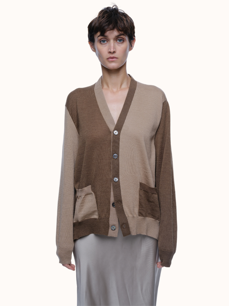 Adrian Color Blocked Cardigan in Extra Fine Merino Wool