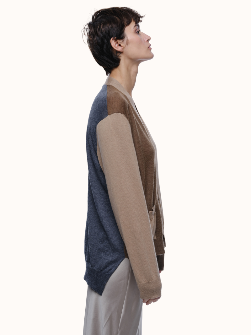 Adrian Color Blocked Cardigan in Extra Fine Merino Wool