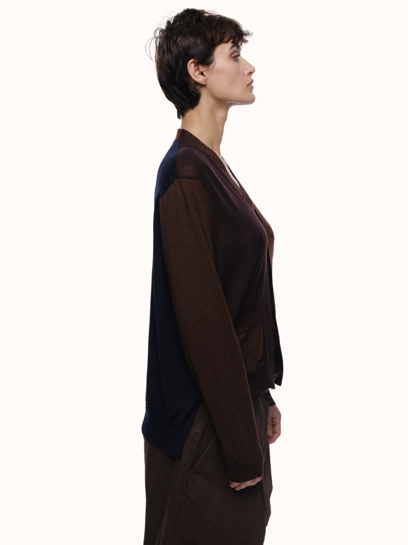 Adrian Color Blocked Cardigan in Extra Fine Merino Wool