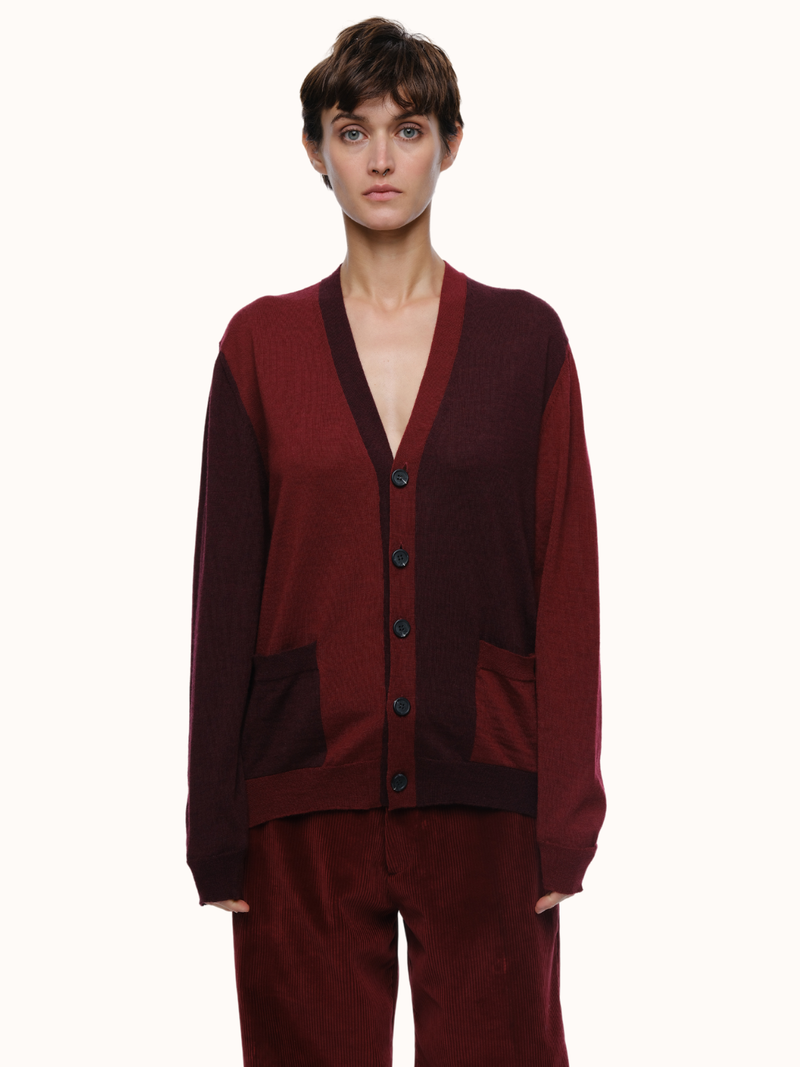 Adrian Color Blocked Cardigan in Extra Fine Merino Wool