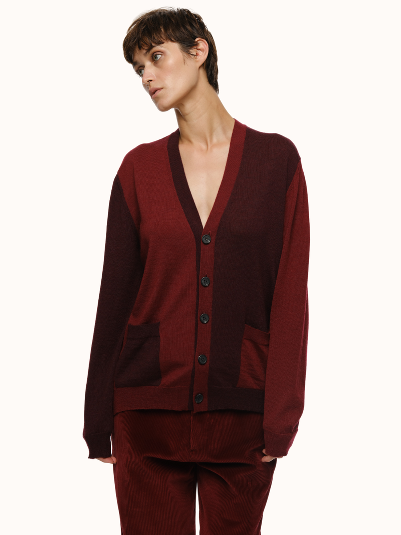 Adrian Color Blocked Cardigan in Extra Fine Merino Wool