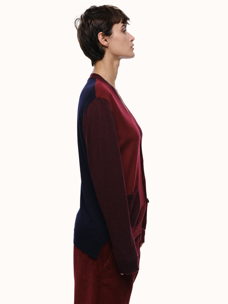 Adrian Color Blocked Cardigan in Extra Fine Merino Wool