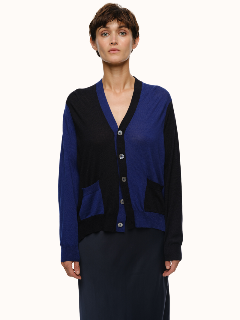 Adrian Color Blocked Cardigan in Extra Fine Merino Wool