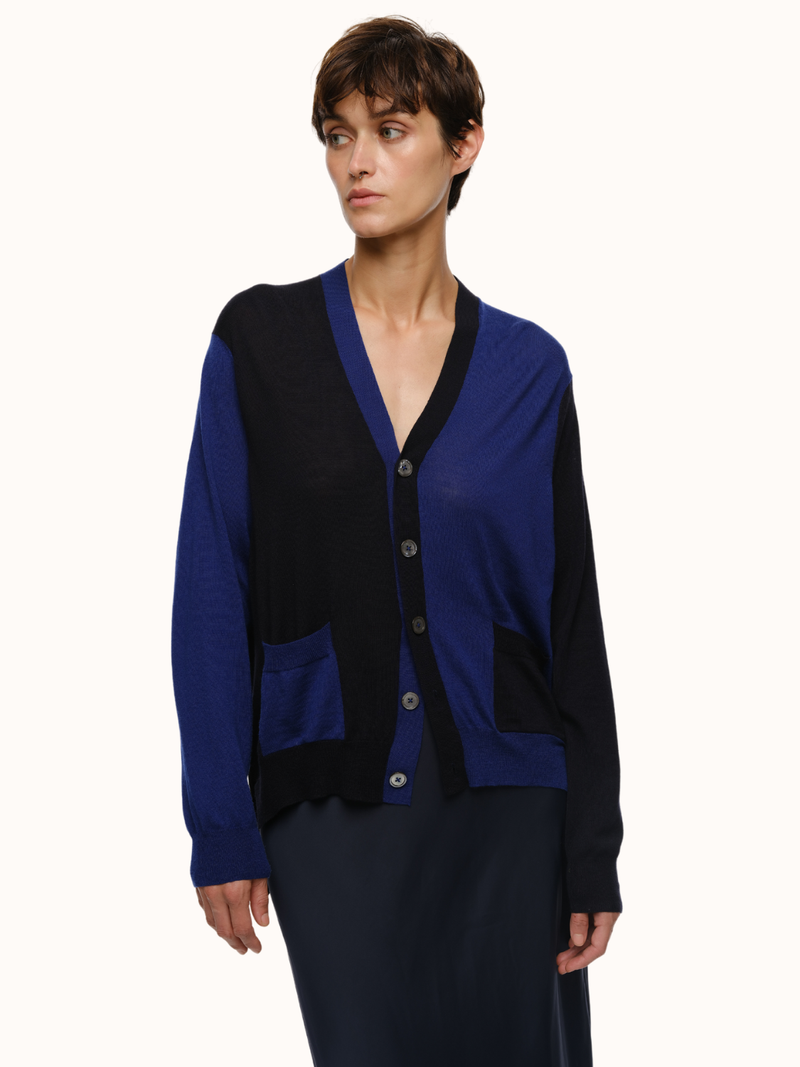 Adrian Color Blocked Cardigan in Extra Fine Merino Wool