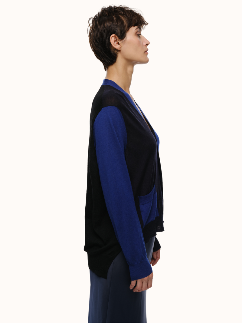 Adrian Color Blocked Cardigan in Extra Fine Merino Wool