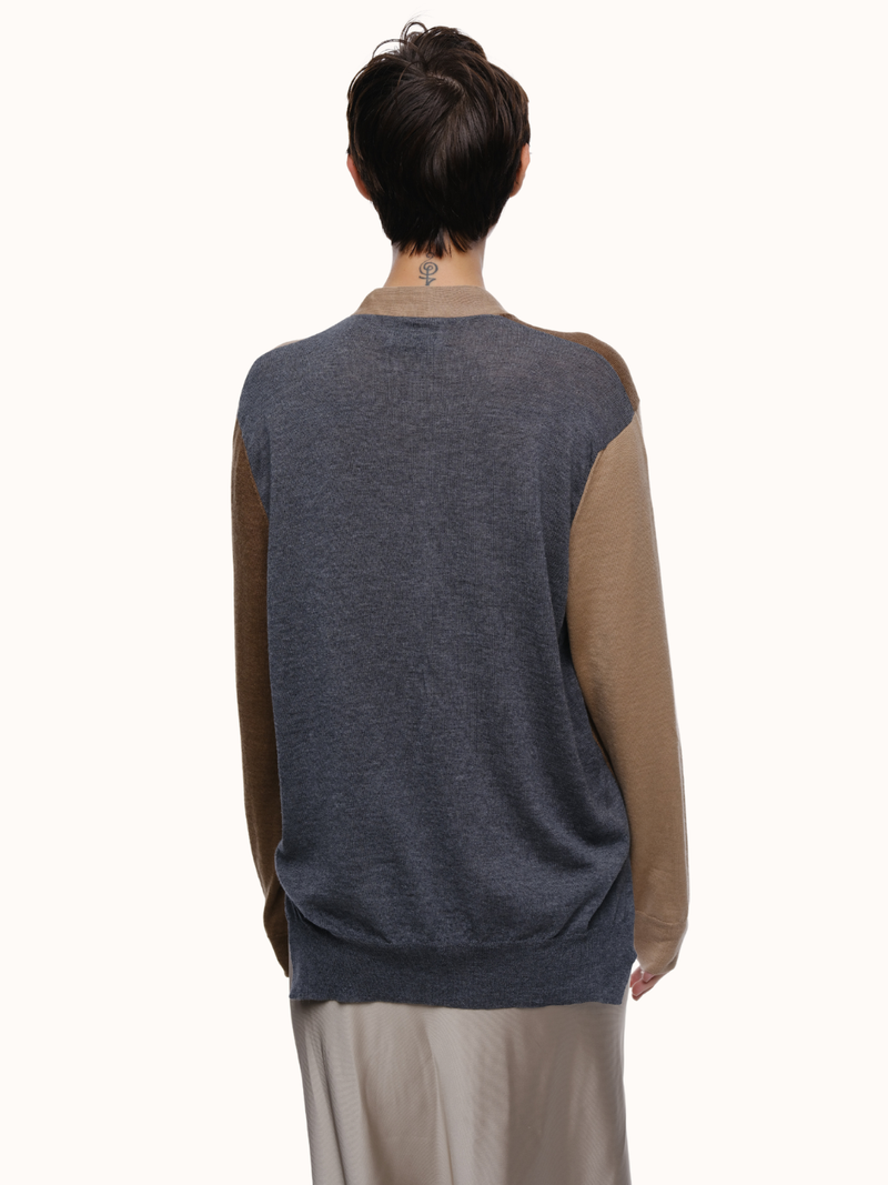 Adrian Color Blocked Cardigan in Extra Fine Merino Wool