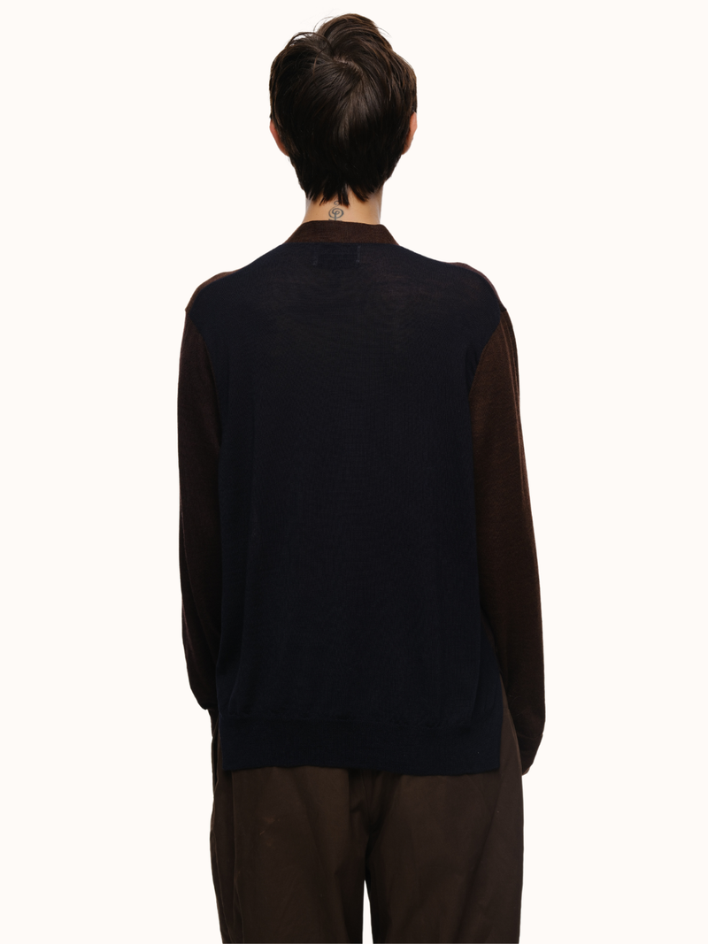 Adrian Color Blocked Cardigan in Extra Fine Merino Wool